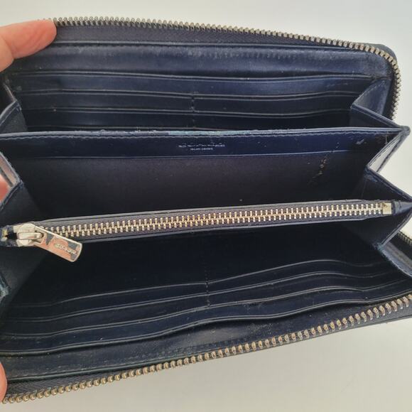 Coach Leather Wallet Navy Zip Around Large Clutch Studded Floral Grunge Boho - Picture 4 of 14